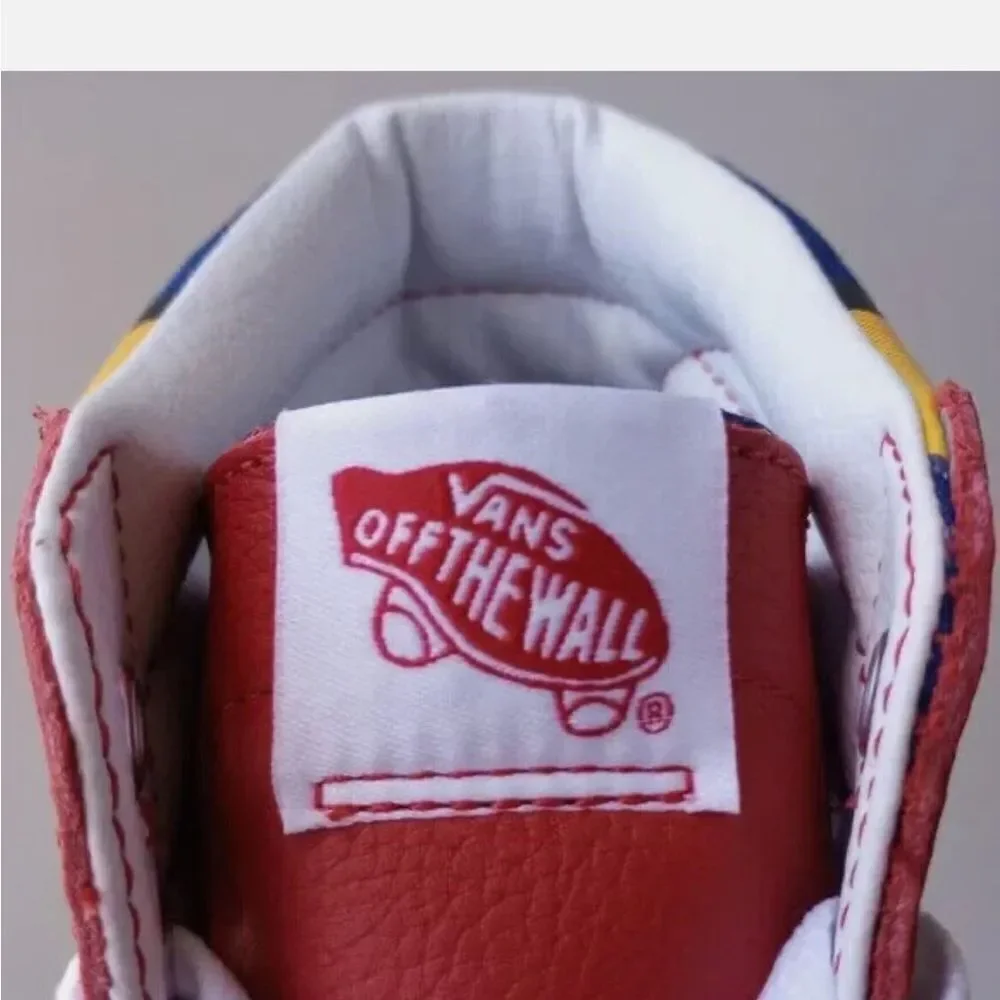 Vans Sk8-Hi Racer Leather and Canvas Sneaker in Awesome Red / True Blue